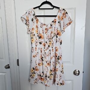 Justify Floral Print Mini Dress - White and Yellow